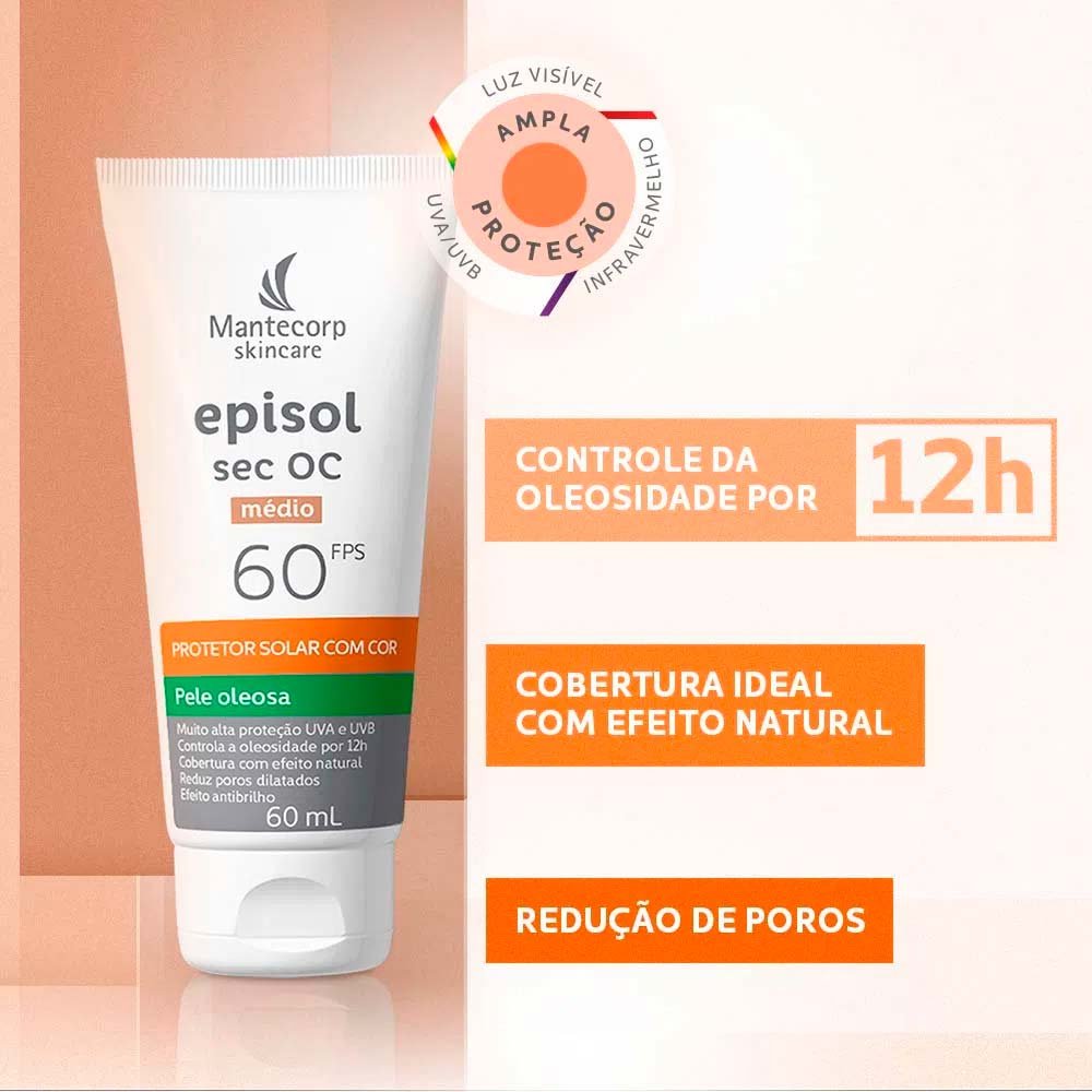 Mantecorp Episol Sec Oc Kit com 3 Unidades – Protetor Solar Facial com Cor FPS60 – Médio 60ml ÚNICO 3