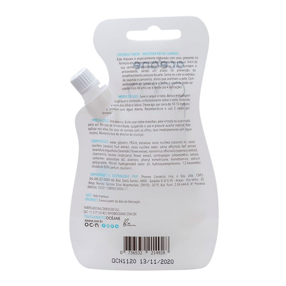 Máscara Facial Océane – Máscara Lavável de Coco Coconut Mask ÚNICO 2