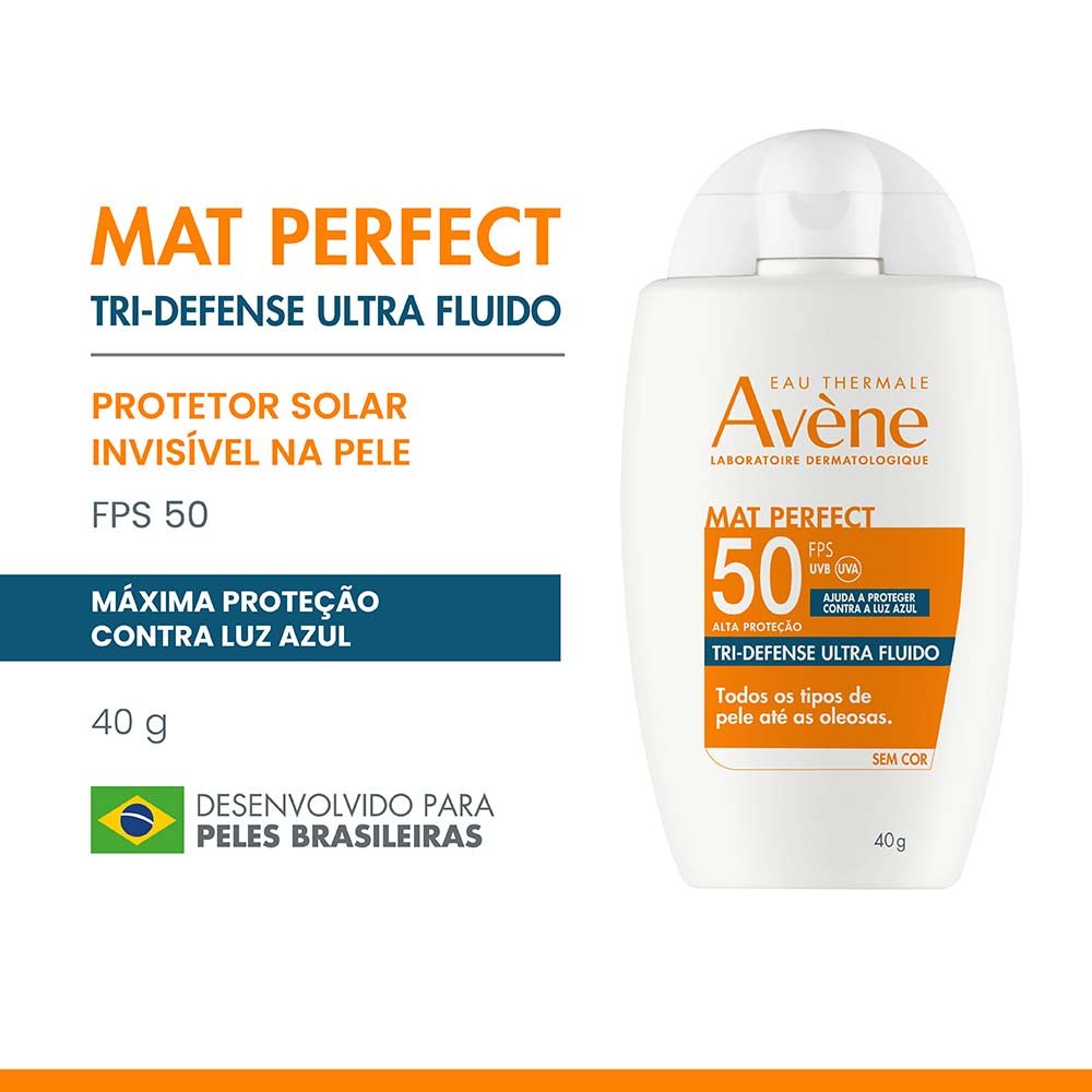 Protetor Solar Facial Sem Cor Avène Mat Perfect Tri-Defense Ultra Fluido FPS50 40g 2