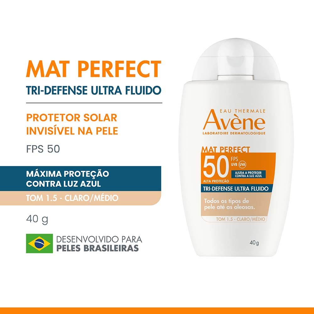 Protetor Solar Facial Com Cor Avène Mat Perfect Tri-Defense Ultra Fluido FPS 50 1.5 Claro Médio 3
