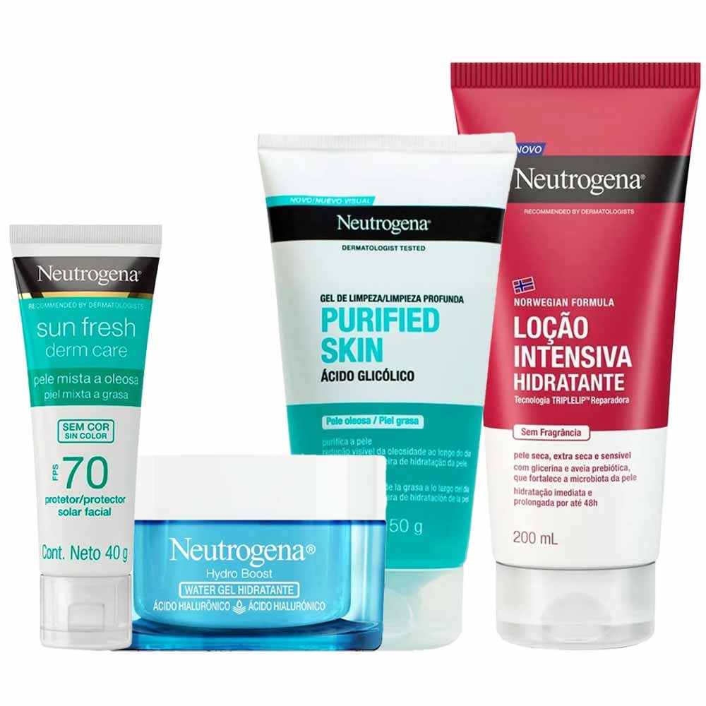 Neutrogena Kit – Hidratante Facial + Protetor Solar + Gel de Limpeza + Hidratante Corporal Para Todos os Tipos de Pele ÚNICO 1