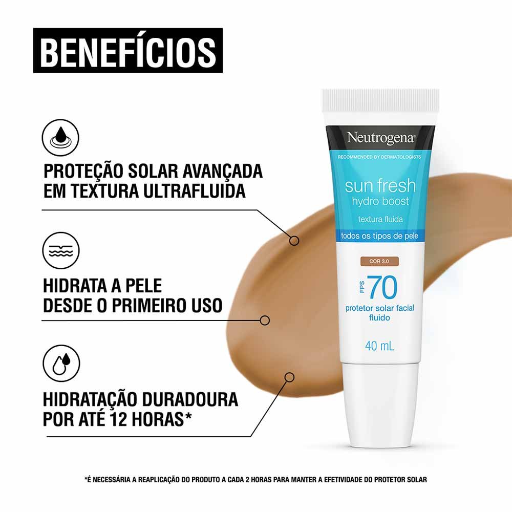 Protetor Solar com Cor Neutrogena - Sun Fresh Hydro Boost  FPS 70 Cor 3.0 7