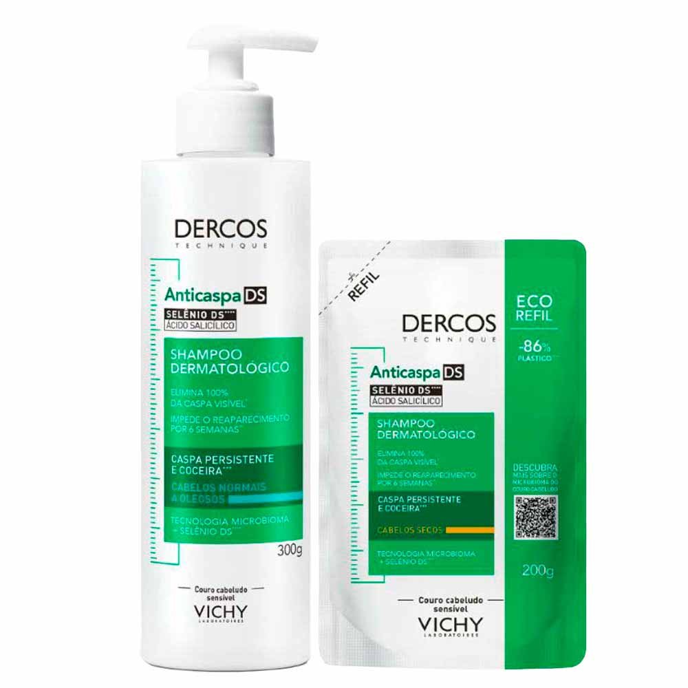 Vichy Dercos Anticaspa DS Kit – Shampoo para Cabelos Secos Refil + Shampoo para Cabelos Normais a Oleosos ÚNICO 1