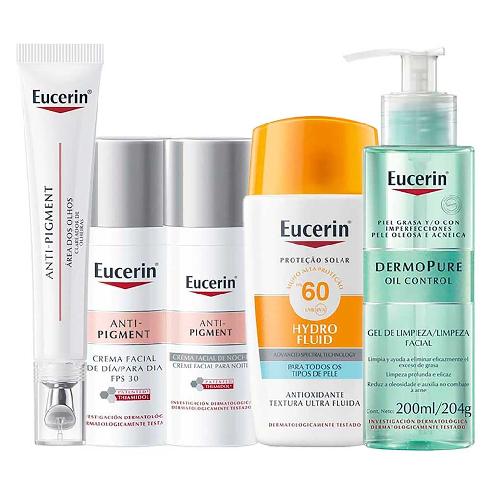 Eucerin Kit - Gel de Limpeza + Clareador de Olheiras + Creme Dia + Creme Noite + Protetor Solar para Todos osTipos de Pele ÚNICO 1