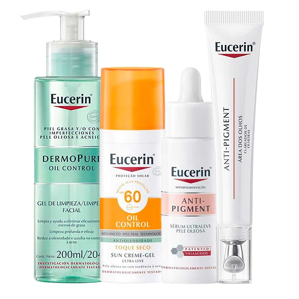 Eucerin Kit - Gel de Limpeza + Sérum + Clareador de Olheiras + Protetor Solar Facial para Peles Oleosas ÚNICO 1