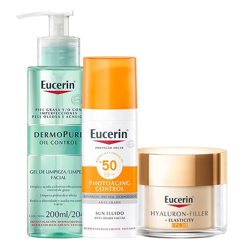 Eucerin Kit - Gel de Limpeza + Creme Facial Anti-idade + Protetor Solar Facial ÚNICO 1