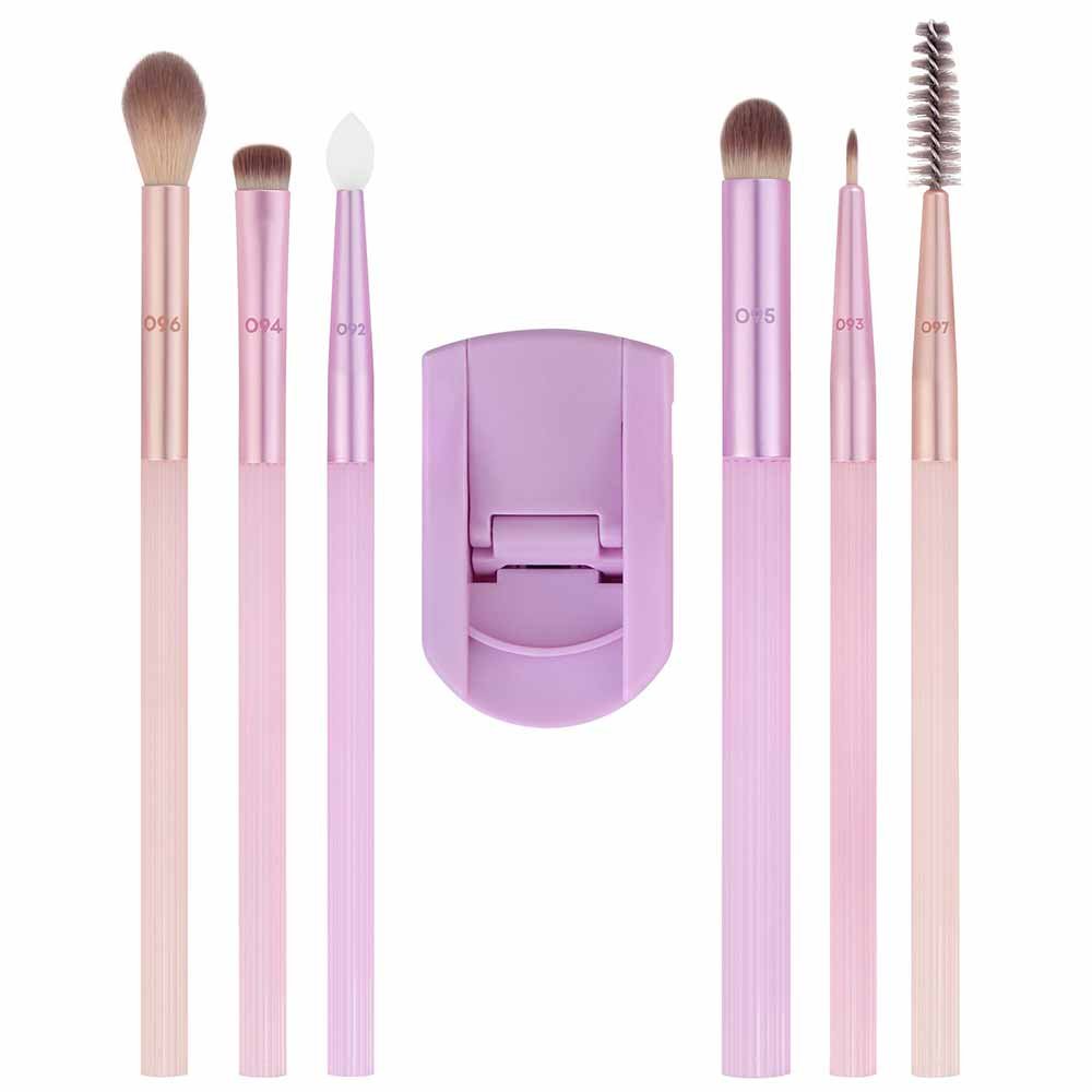 Real Techniques Pastel Pop Frosted Lids Eye Kit - 6 Pincéis para Olhos + 1 Mini Curvador de Cílios ÚNICO 2