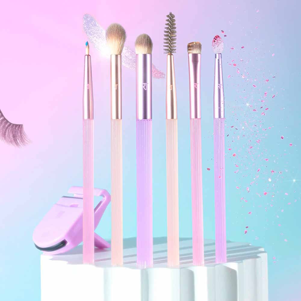 Real Techniques Pastel Pop Frosted Lids Eye Kit - 6 Pincéis para Olhos + 1 Mini Curvador de Cílios ÚNICO 4