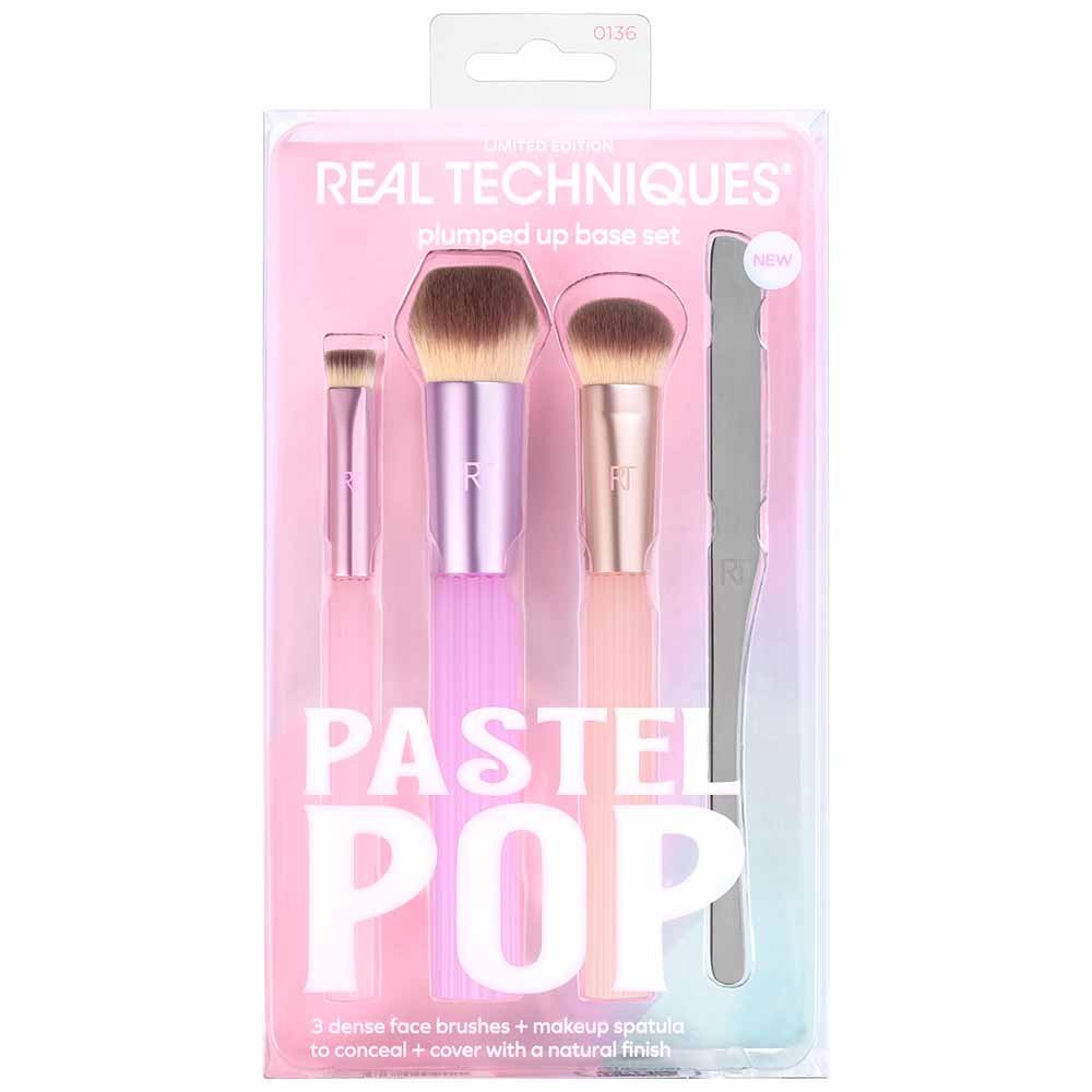 Real Techniques Pastel Pop Plumped Up Kit - 3 Pincéis para o Rosto + 1 Espátula de Maquiagem ÚNICO 1