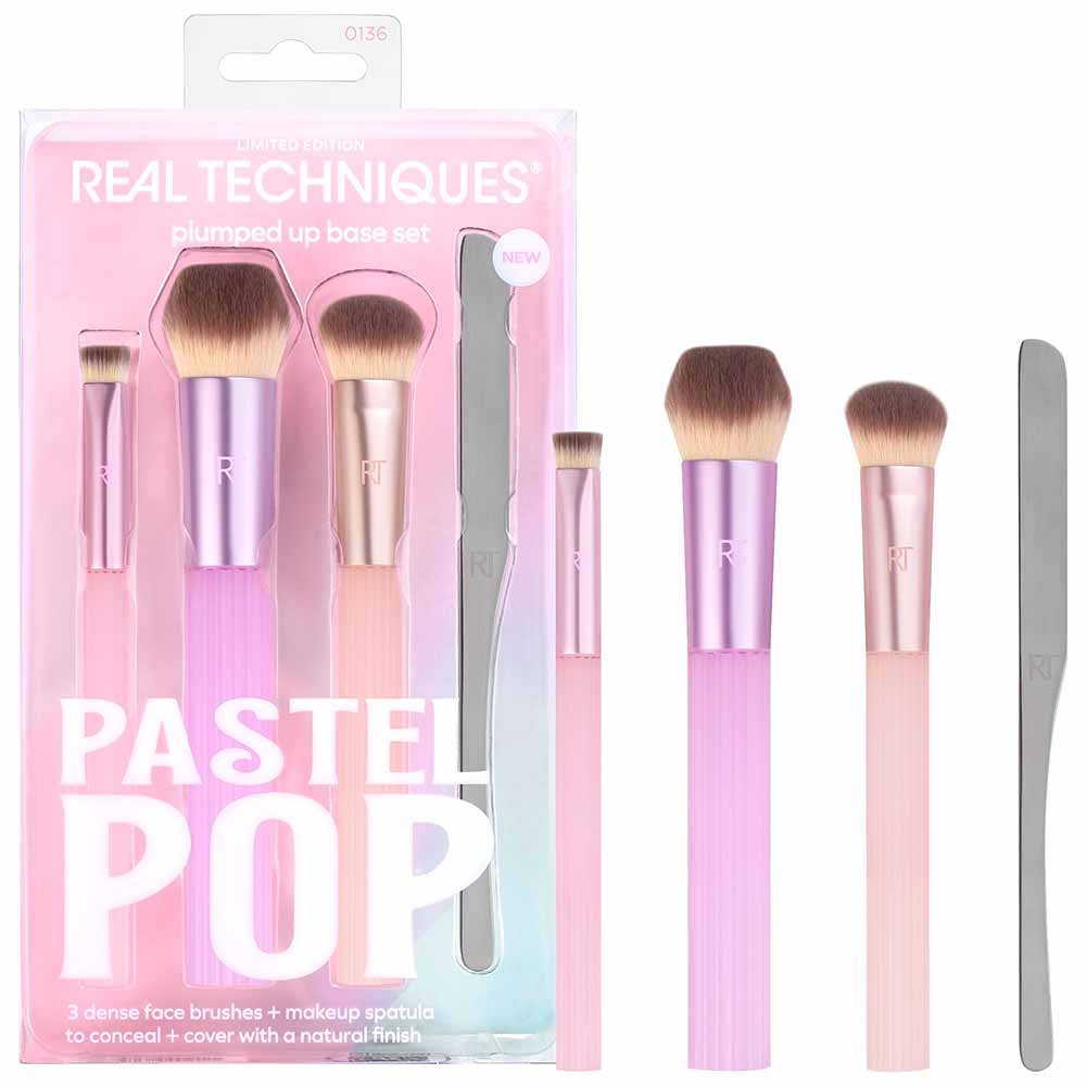 Real Techniques Pastel Pop Plumped Up Kit - 3 Pincéis para o Rosto + 1 Espátula de Maquiagem ÚNICO 2