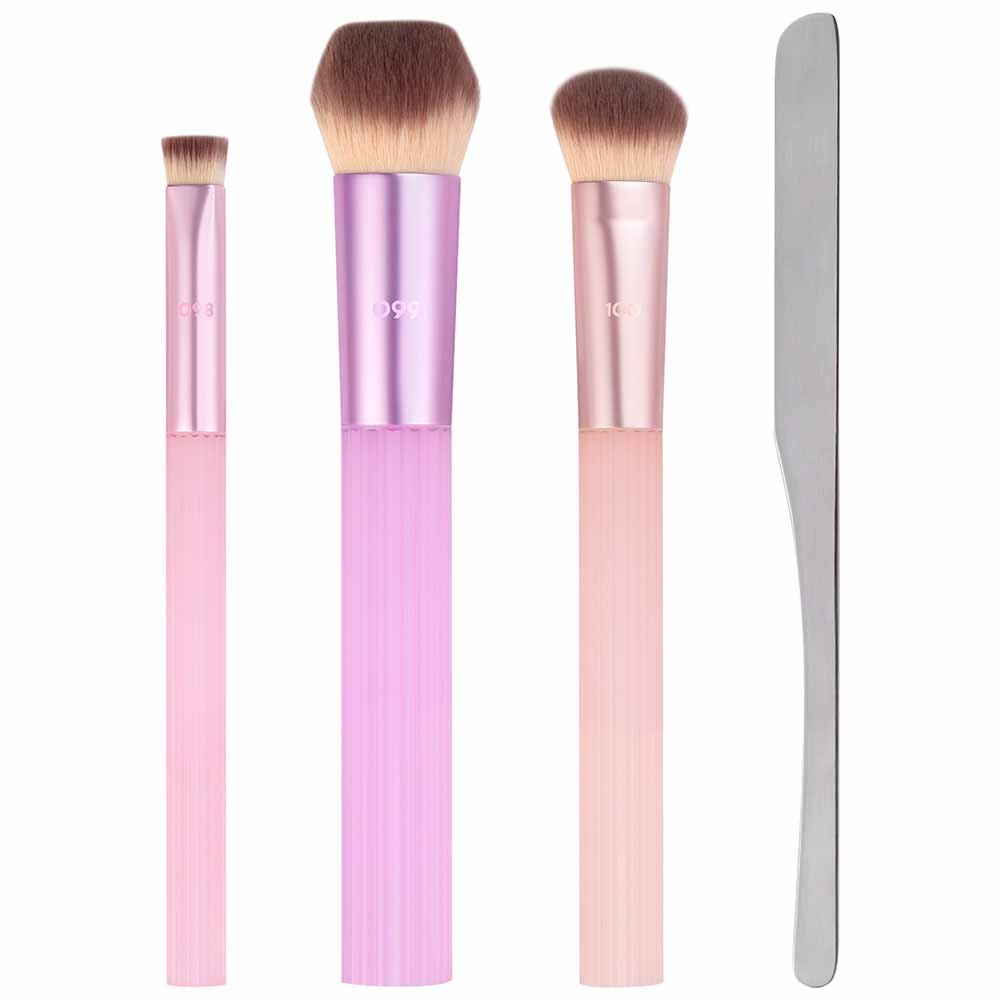Real Techniques Pastel Pop Plumped Up Kit - 3 Pincéis para o Rosto + 1 Espátula de Maquiagem ÚNICO 3