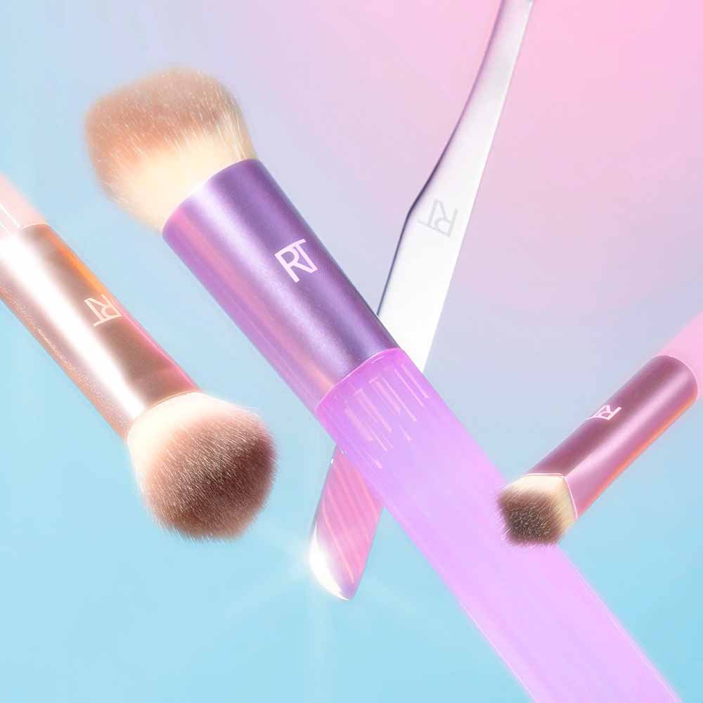 Real Techniques Pastel Pop Plumped Up Kit - 3 Pincéis para o Rosto + 1 Espátula de Maquiagem ÚNICO 5