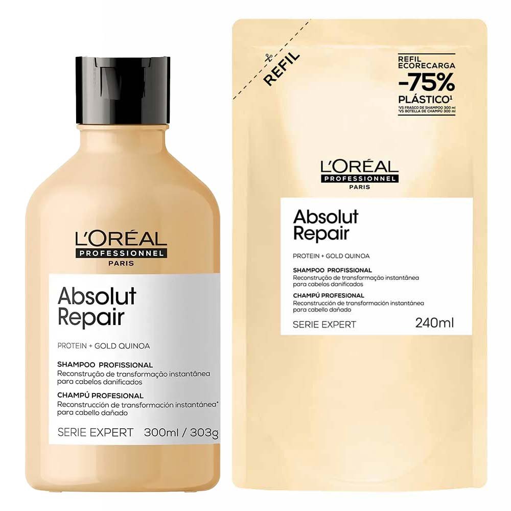 L'Oréal Professionnel Absolut Repair Gold Quinoa + Protein Kit - Shampoo + Refil ÚNICO 1