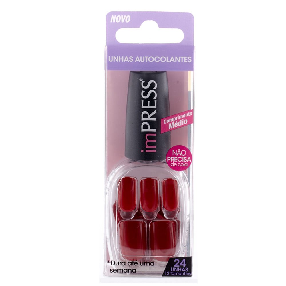 Unhas de Gel Médias Autocolantes imPRESS - Unhas Postiças Vermelho 1