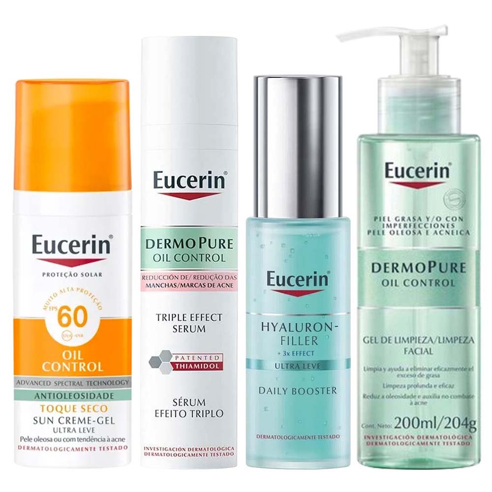 Eucerin Kit - Gel de Limpeza + Sérum + Protetor Solar Facial + Gel Hidratante para Pele Mista à Oleosa ÚNICO 1