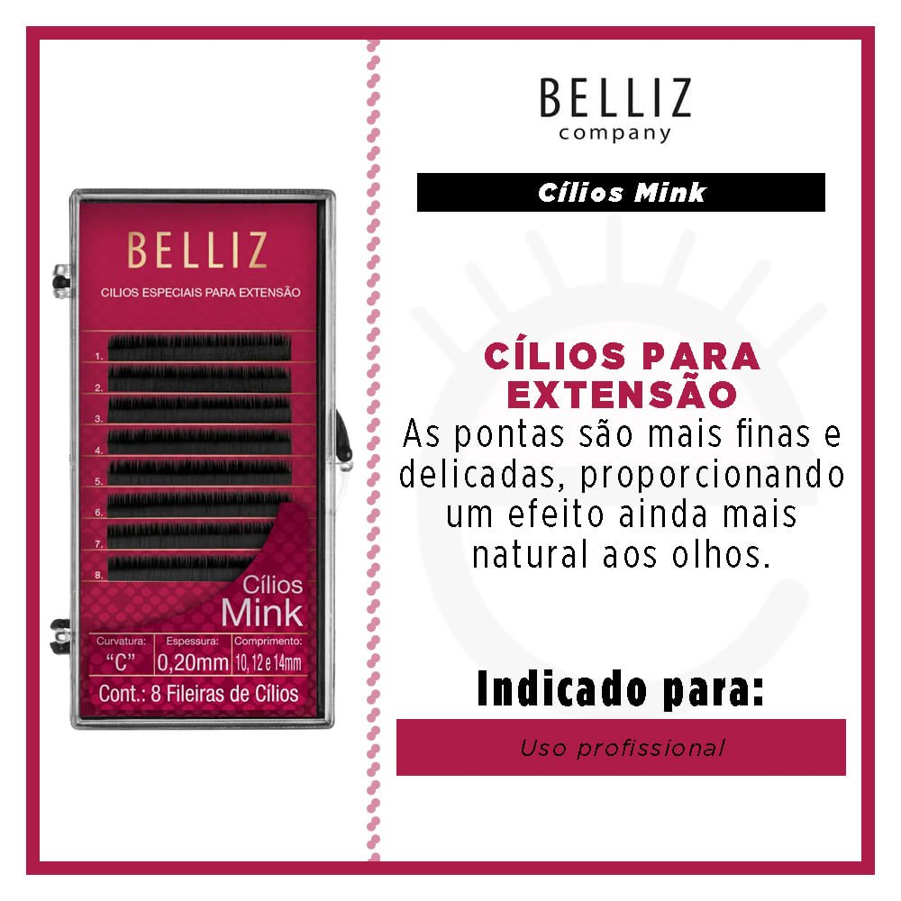 Cílios para Alongamento Belliz - Mink C 020 Mix ÚNICO 2