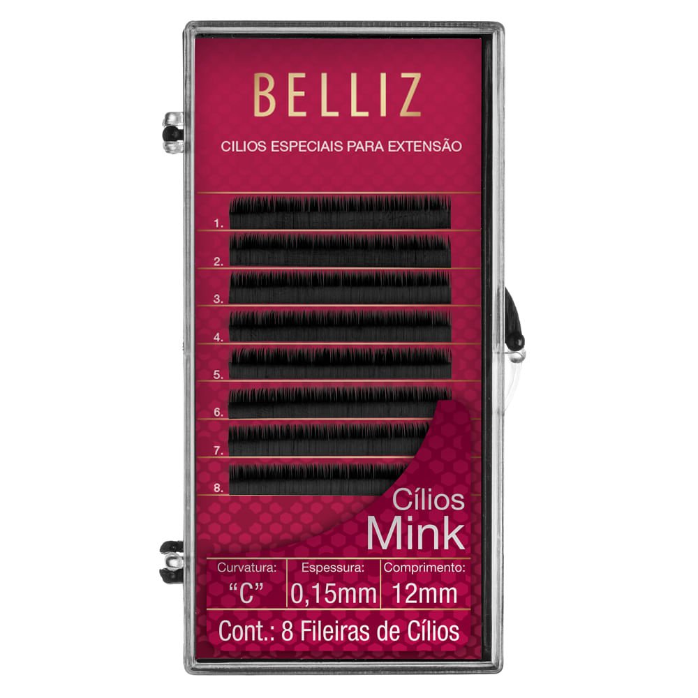 Cílios para Alongamento Belliz - Mink C 015 12mm ÚNICO 1