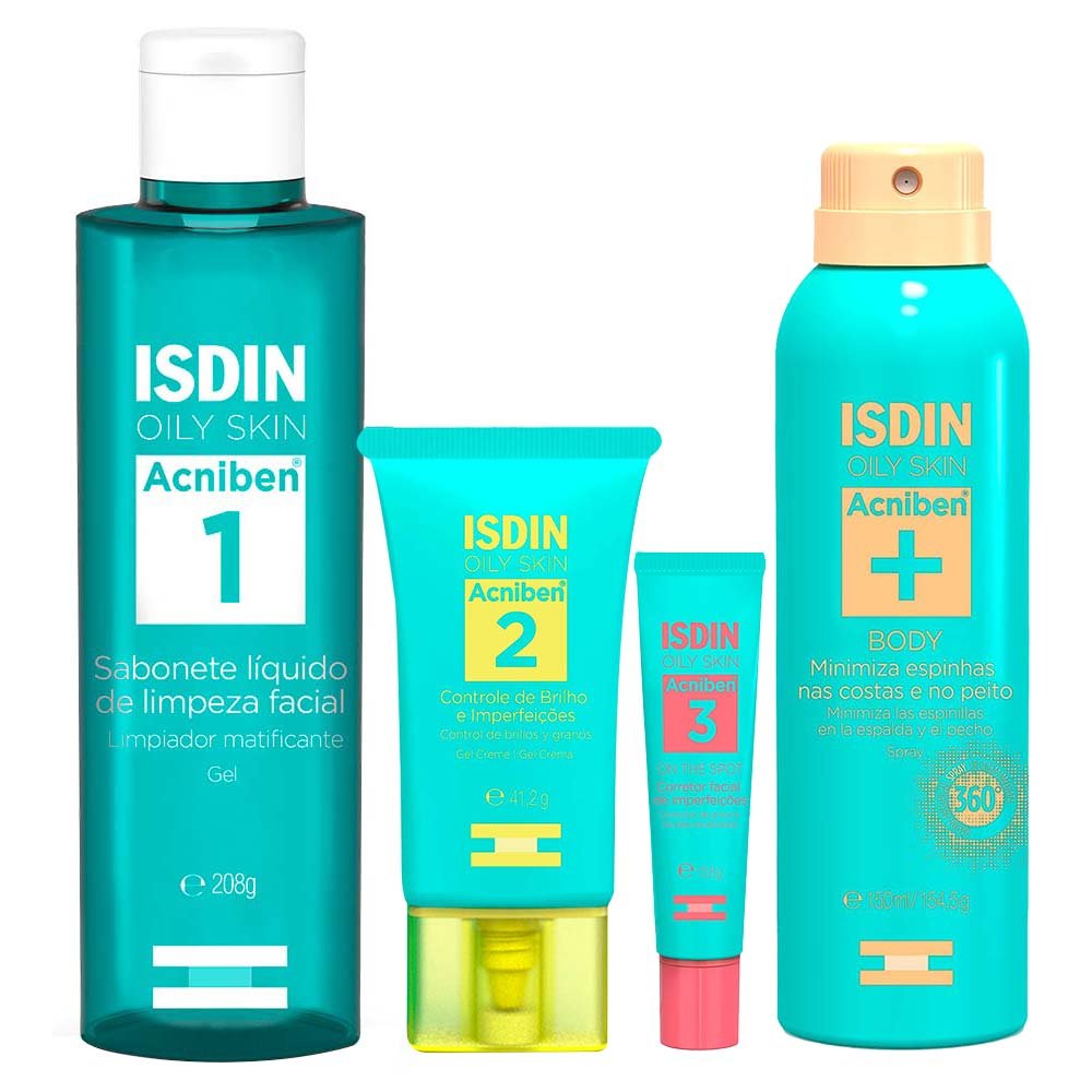Isdin Kit – Sabonete Líquido Facial + Gel Creme Facial + Spray Corporal Antiacne + Gel Secativo para Espinhas ÚNICO 5