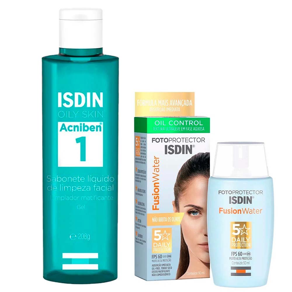 Isdin Kit - Sabonete Líquido Facial Acniben + Protetor Solar Facial Fusion Water 5 Stars FPS60 ÚNICO 1