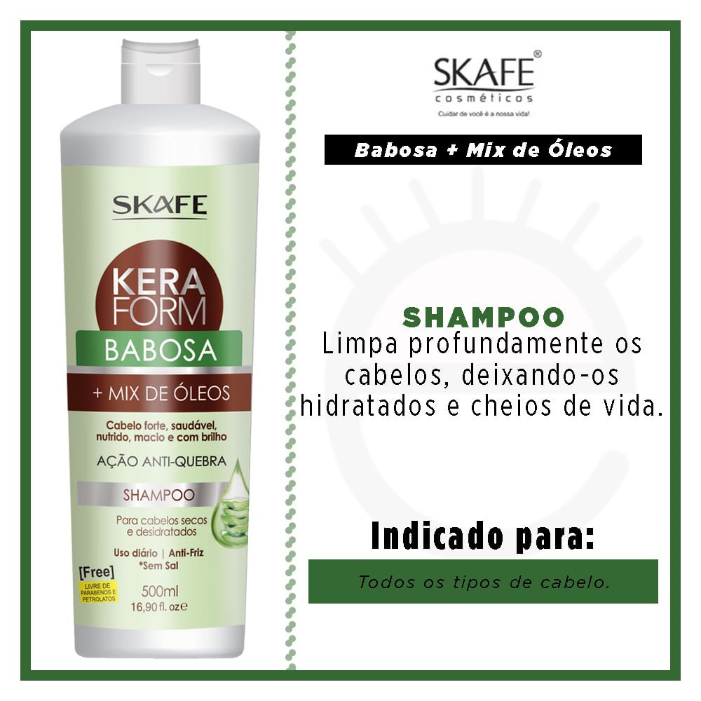 Shampoo Keraform Babosa e Mix de Óleos Skafe 500ml 2