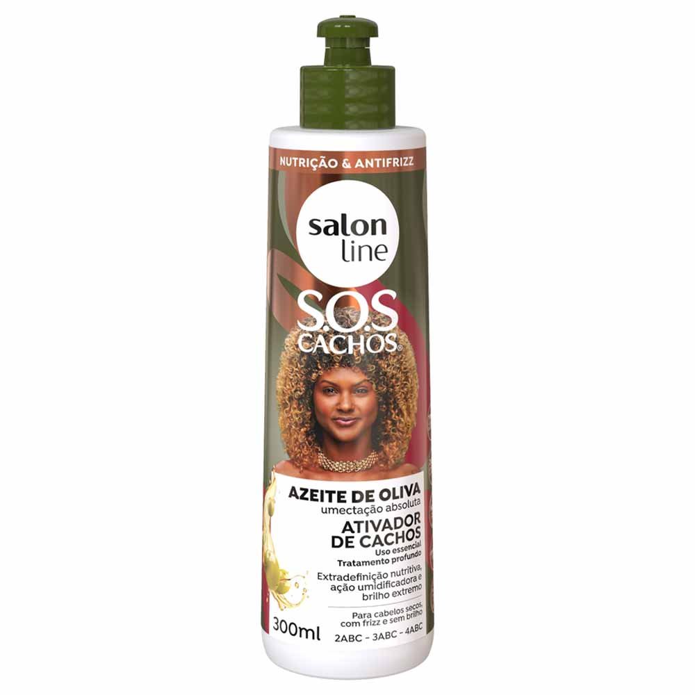 Kit Lissage SOS Cachos Salon Line à L'huile D'olive - Shampoing + Après-shampoing 2x300ml - Pour Cheveux Crépus Et Secs