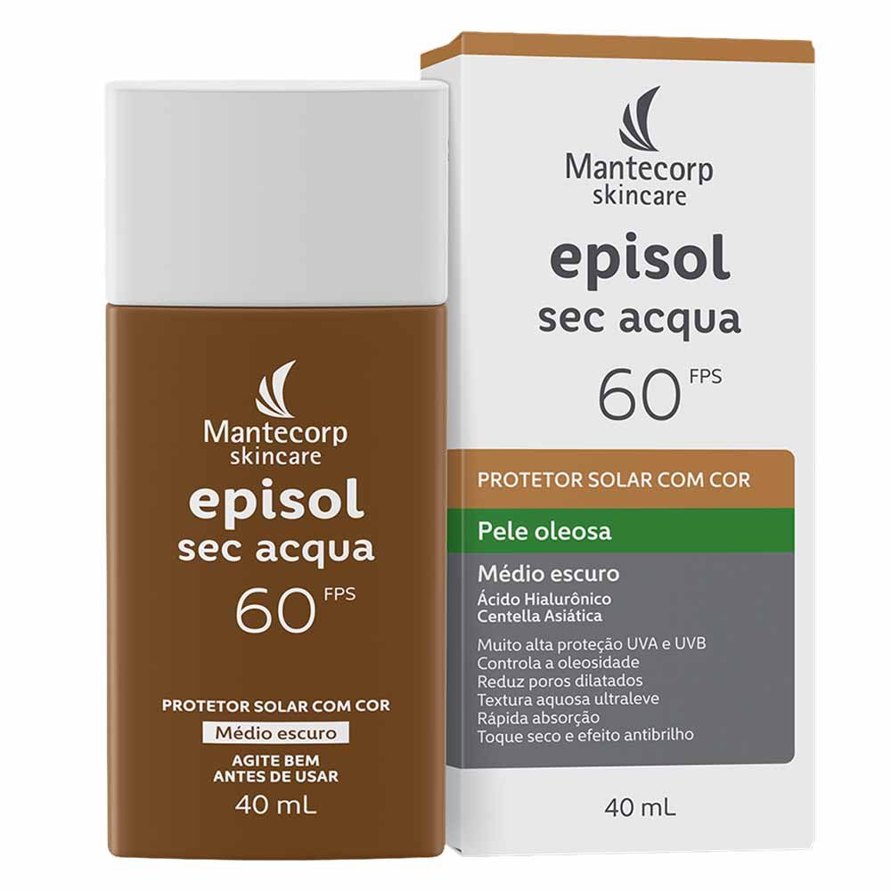 Protetor Solar Facial com Cor Mantecorp Skincare Episol Sec Acqua FPS 60 Médio Escuro 3