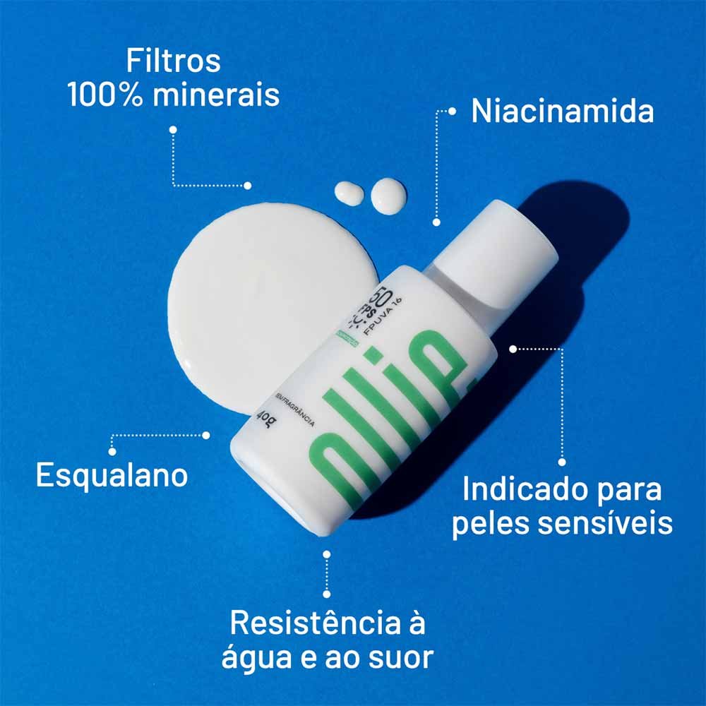 Protetor Solar Mineral Fluído Ollie FPS 50 FPUVA 16 40g 3