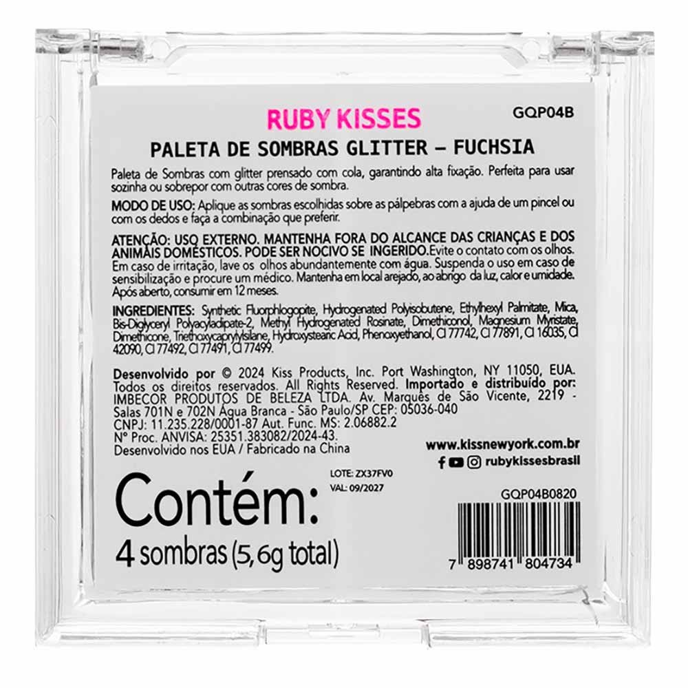 Paleta de Sombras Ruby Kisses - Glitter Electric Glaze 5,6g Fuchsia 8