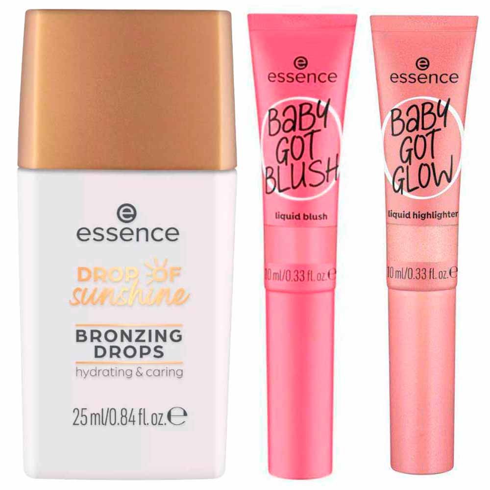 Essence Kit - Bronzer Líquido Dourado + Blush Líquido Pinkalicious + Iluminador Líquido Rose and Shine ÚNICO 1