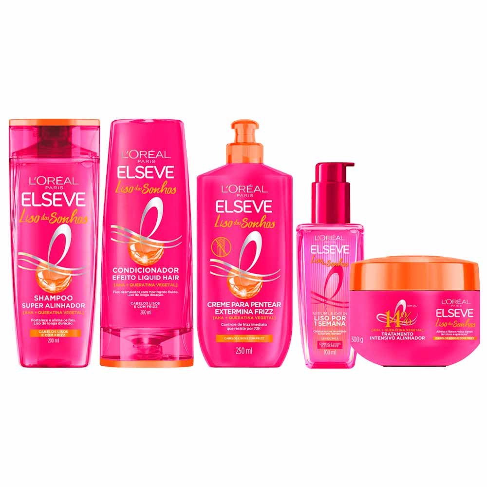 Elseve Liso dos Sonhos Kit - Condicionador + Shampoo + Máscara Capilar + Creme para Pentear + Sérum Leave-In