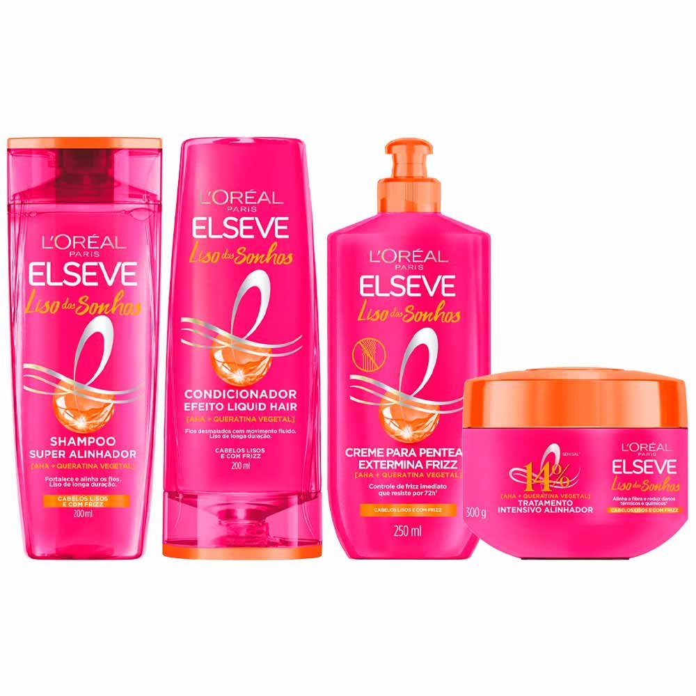 Elseve Liso dos Sonhos Kit - Condicionador + Shampoo + Máscara Capilar + Creme para Pentear ÚNICO 1