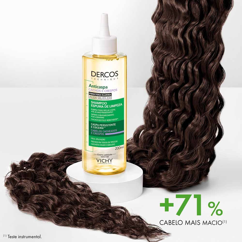 Espuma de Limpeza Vichy Dercos Anticaspa Para Cabelos Crespos e Cacheados 200ml 2