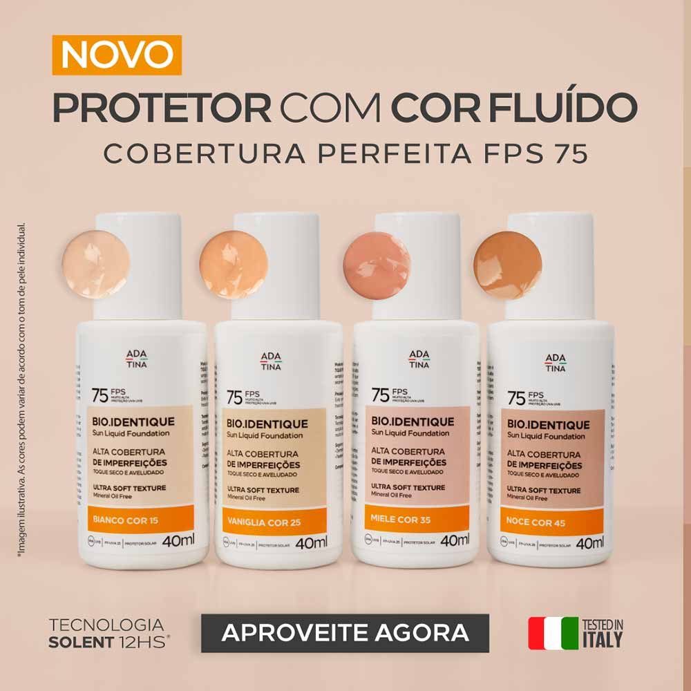 Protetor Solar com Cor Alta Cobertura Ada Tina Bio.Identique FPS75 Cor 25 Vaniglia 4