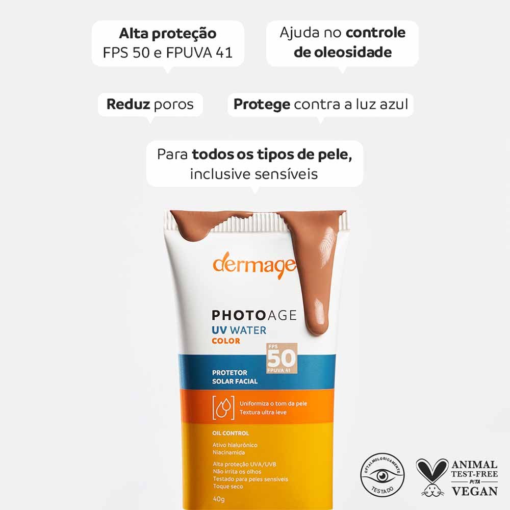 Protetor Solar Facial Dermage Photoage UV Water Color FPS50 Claro 5