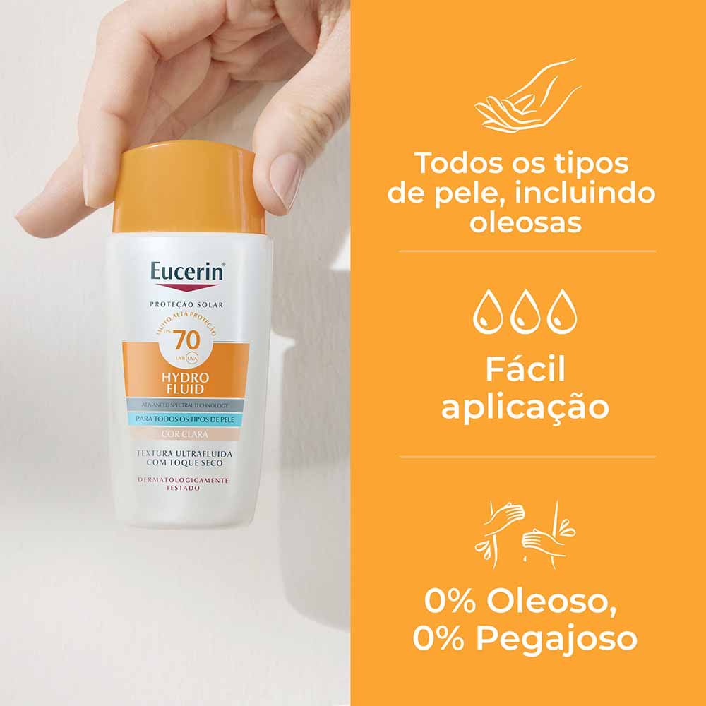 Protetor Solar Facial com Cor Eucerin Hydro Fluid FPS70 50ml Bege Claro 7