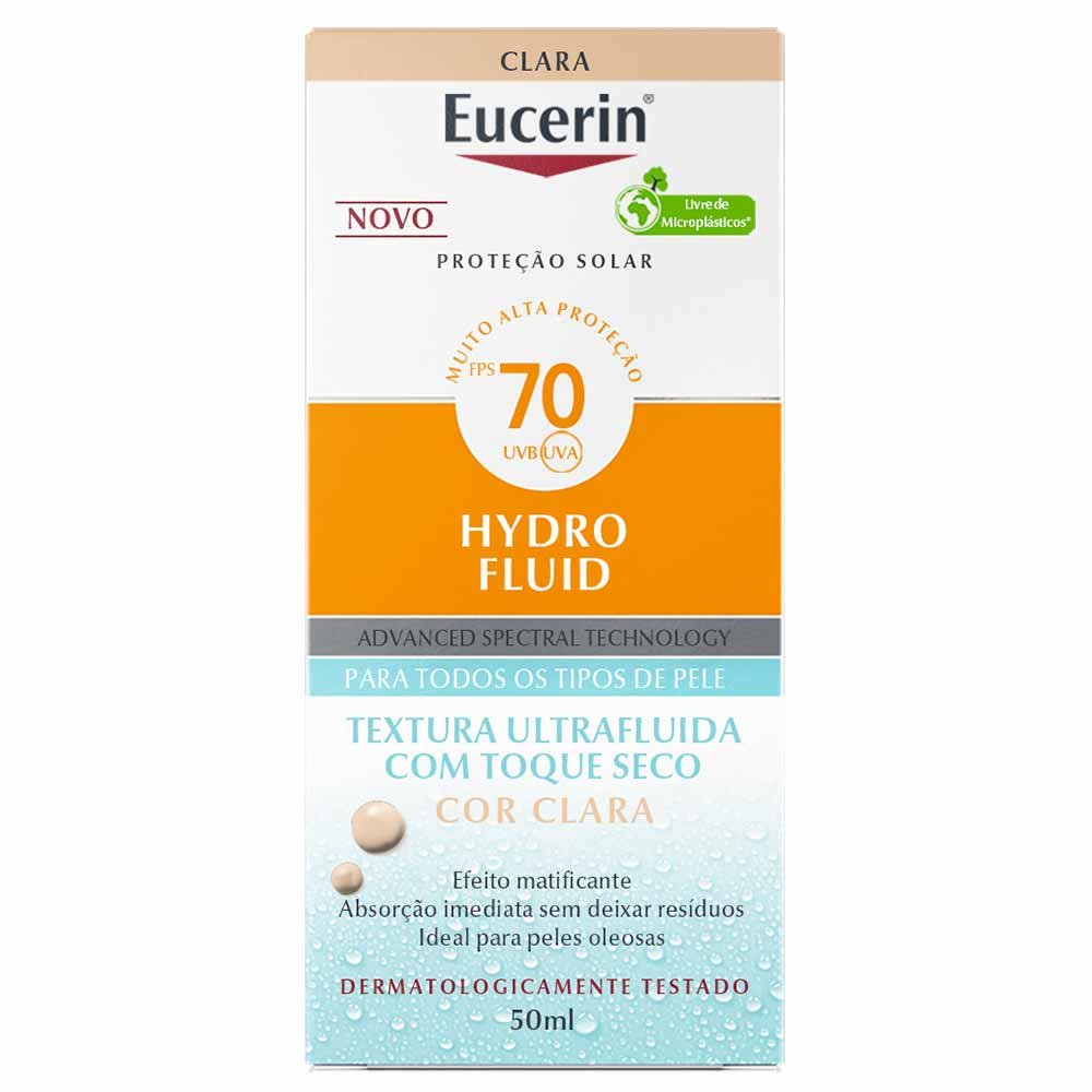 Protetor Solar Facial com Cor Eucerin Hydro Fluid FPS70 50ml Bege Claro 9