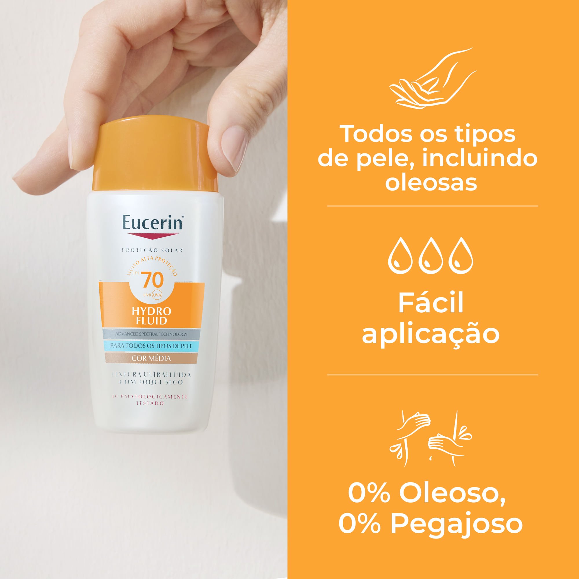 Protetor Solar Facial com Cor Eucerin Hydro Fluid FPS70 50ml Bege Médio 7