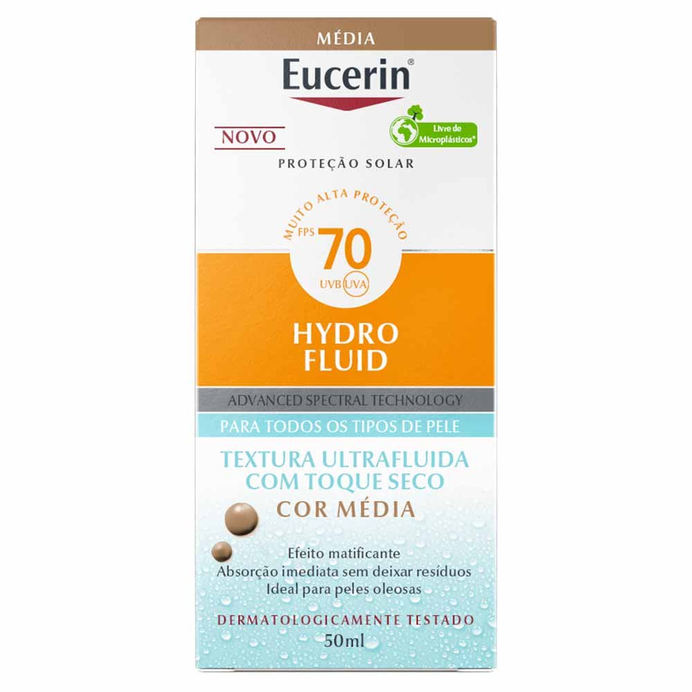 Protetor Solar Facial com Cor Eucerin Hydro Fluid FPS70 50ml Bege Médio 9