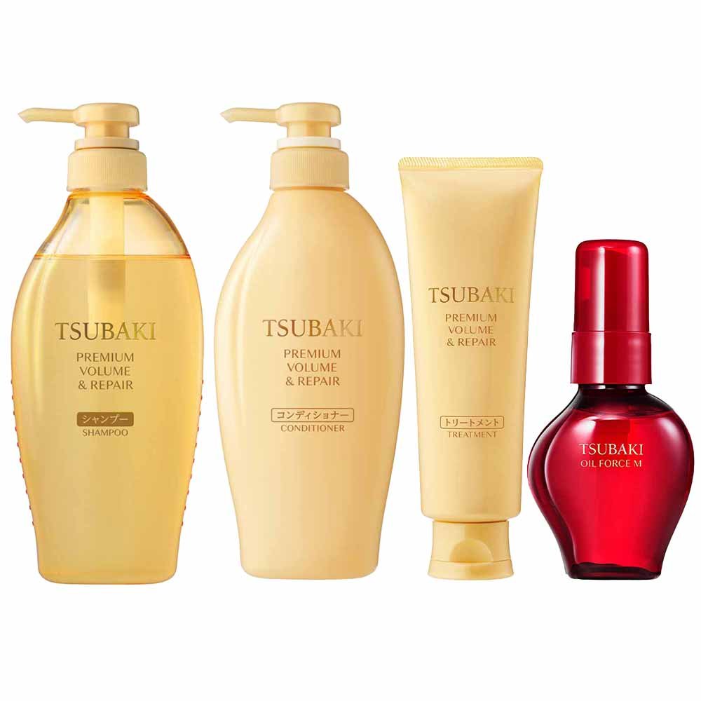 Kit Tsubaki Premium Volume & Repair e Óleo Camellia - Shampoo + Condicionador + Tratamento + Óleo Capilar