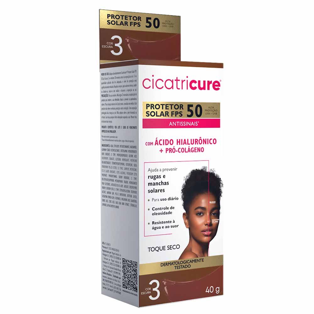 Protetor Solar Antissinais Cicatricure FPS 50 Cor Escura 3 40g 2