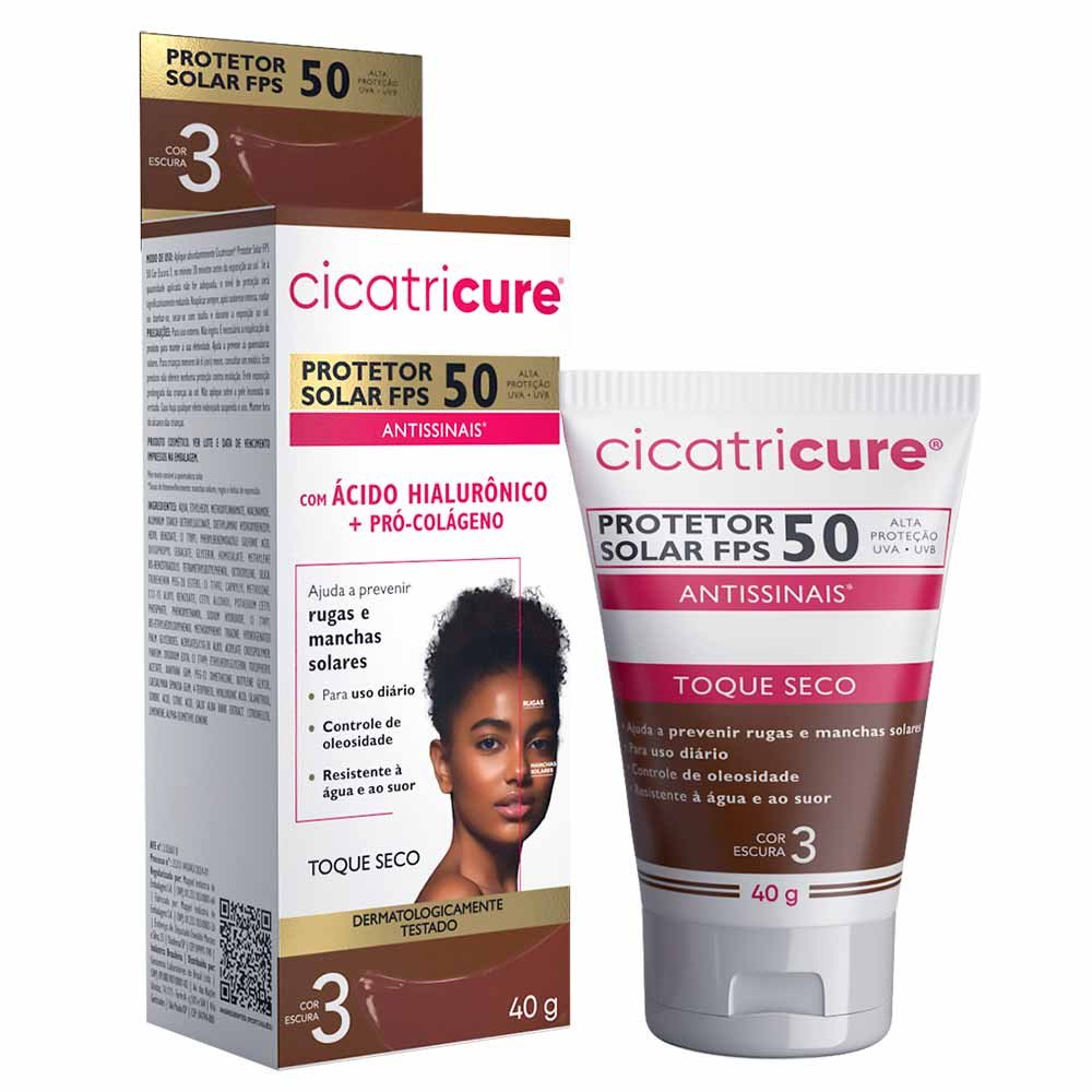 Protetor Solar Antissinais Cicatricure FPS 50 Cor Escura 3 40g 3