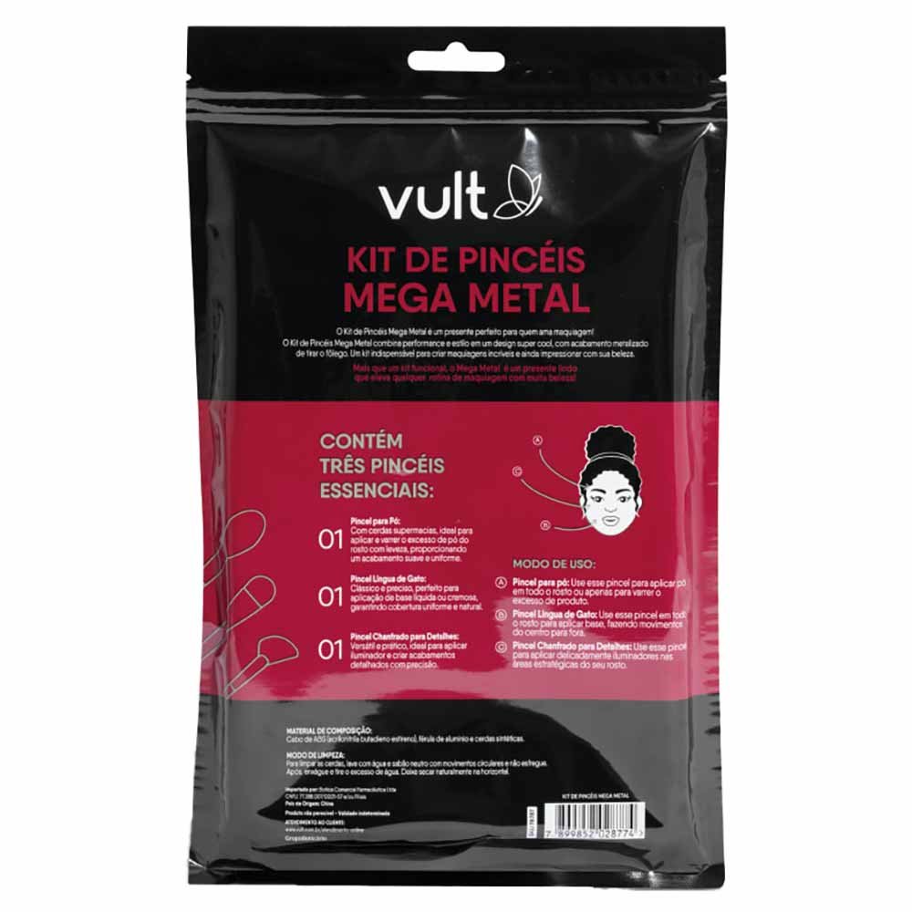 Vult Mega Metal Kit de Pincéis com 3 Unidades ÚNICO 3
