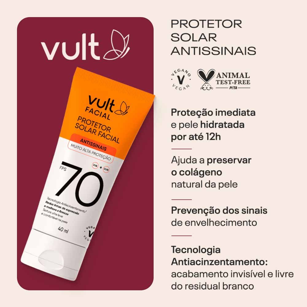 Protetor Solar Facial Vult Antissinais FPS 70 40ml 3
