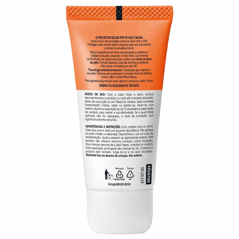 Protetor Solar Facial Vult Antissinais FPS 70 40ml 4