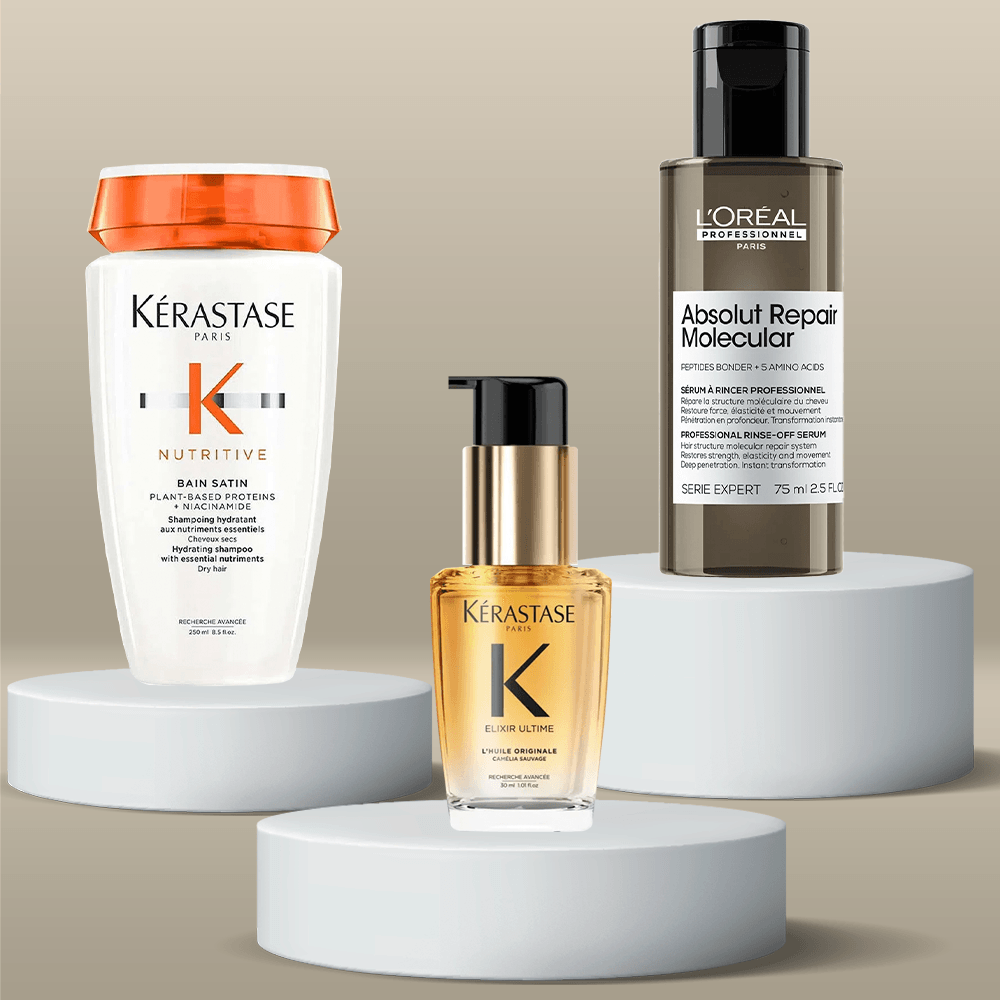 Kit Kérastase + L'Oréal Professionnel – Shampoo Nutritive + Óleo Capilar Elixir + Sérum Absolut Repair Molecular ÚNICO 2