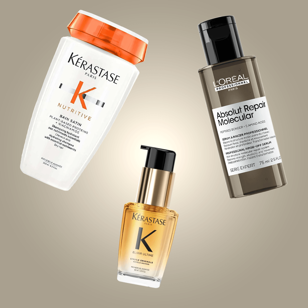 Kit Kérastase + L'Oréal Professionnel – Shampoo Nutritive + Óleo Capilar Elixir + Sérum Absolut Repair Molecular ÚNICO 3