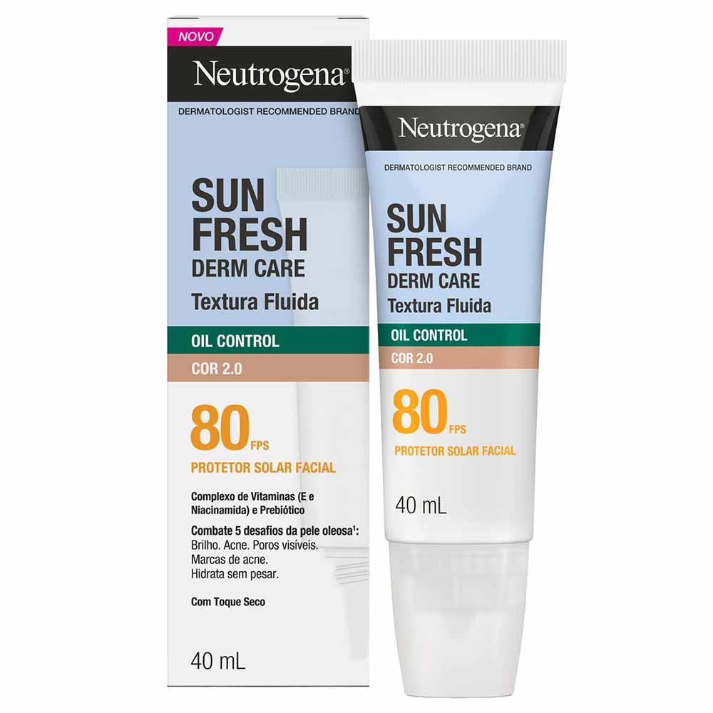 Protetor Solar Fluido Control Oil Neutrogena Derma Care Sun Fresh FPS 80 40ml Cor 2.0 2