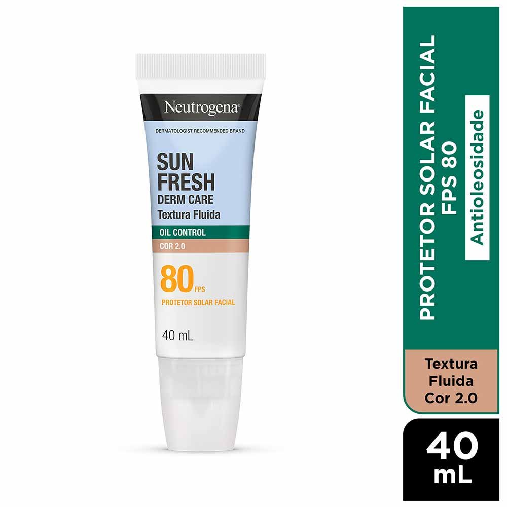 Protetor Solar Fluido Control Oil Neutrogena Derma Care Sun Fresh FPS 80 40ml Cor 2.0 3