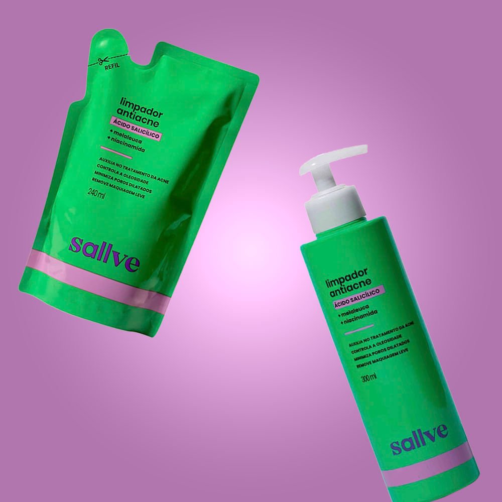Sallve Antiacne Kit - Refil + Gel Espuma Limpador Facial ÚNICO 3