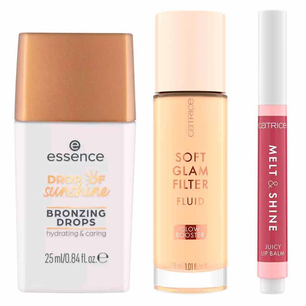 Essence + Catrice Kit - Bronzer Líquido + Base Ultra Leve + Balm Labial